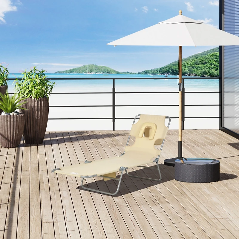 Folding Beach Lounge Chair with Adjustable Recline