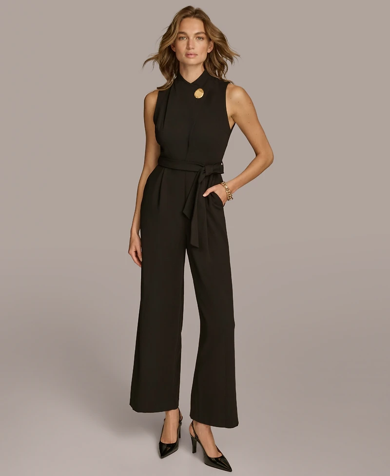 Donna Karan New York Women's Mock-Neck Belted Jumpsuit