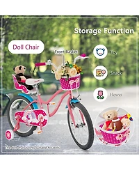 Gymax Inches Kids Bicycle w/ Doll Chair & Basket Kids Bike w/ Training Wheels Pink
