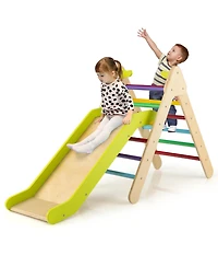 Sugift 2-in-1 Wooden Triangle Climber Set with Gradient Adjustable Slide