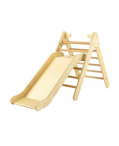 Sugift 2-in-1 Wooden Triangle Climber Set with Gradient Adjustable Slide
