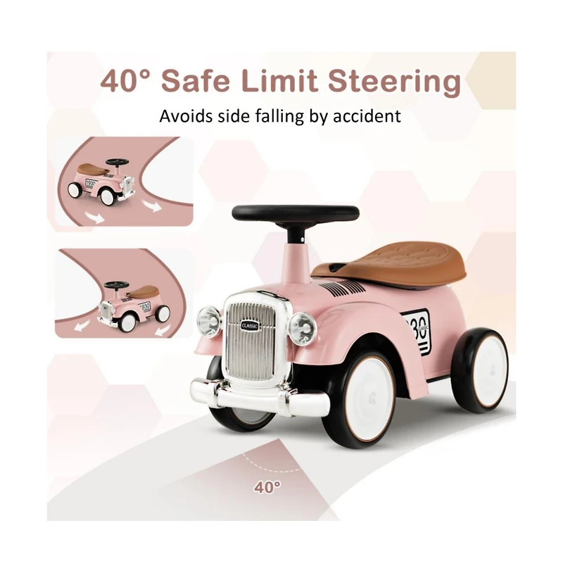 Kids Sit to Stand Vehicle with Working Steering Wheel and Under Seat Storage-White