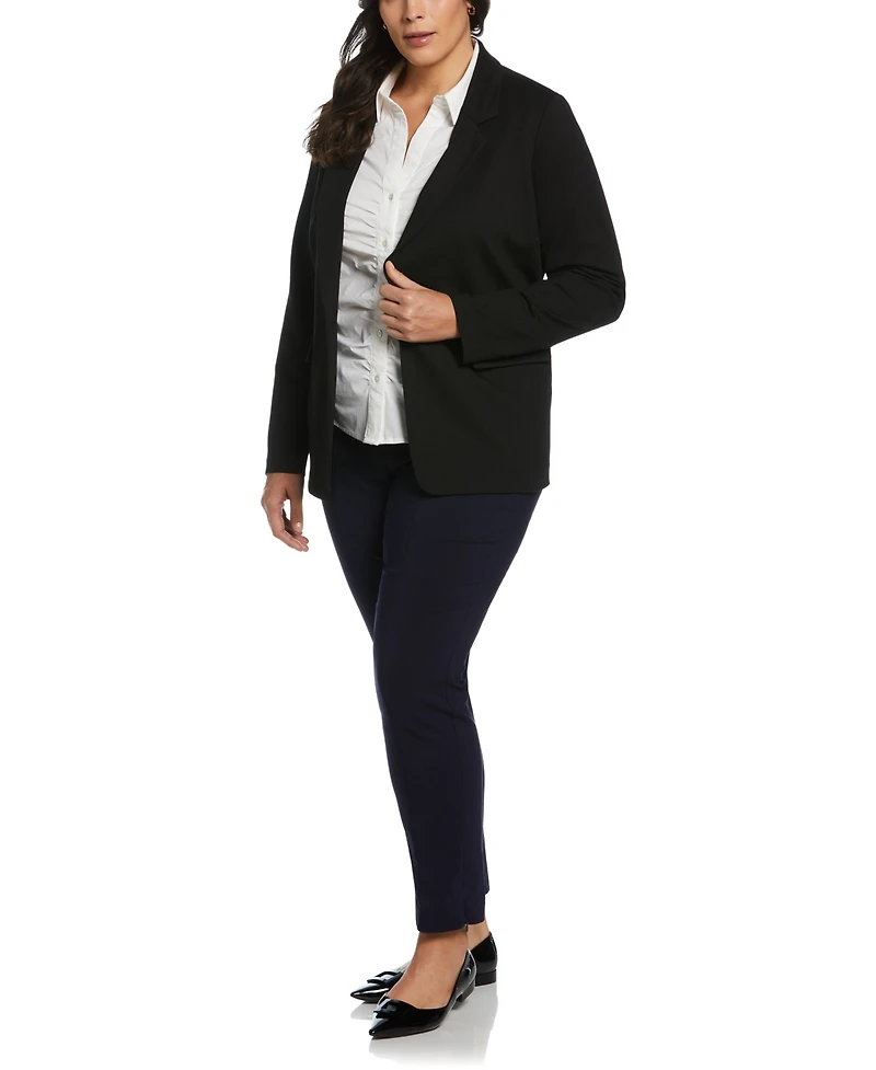 Rafaella Plus Ruched Front Poplin Long Sleeve Button-Down Shirt
