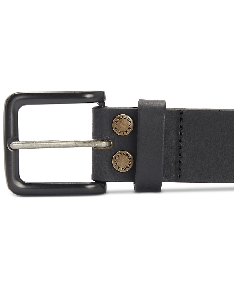 Barbour Men's Double Rivet Leather Belt with Tonal Buckle