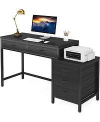 Tribesigns Computer Desk with 5 Drawers, Home Office Desks with Reversible Drawer Cabinet Printer Stand, Rustic Study Writing Table Workstation