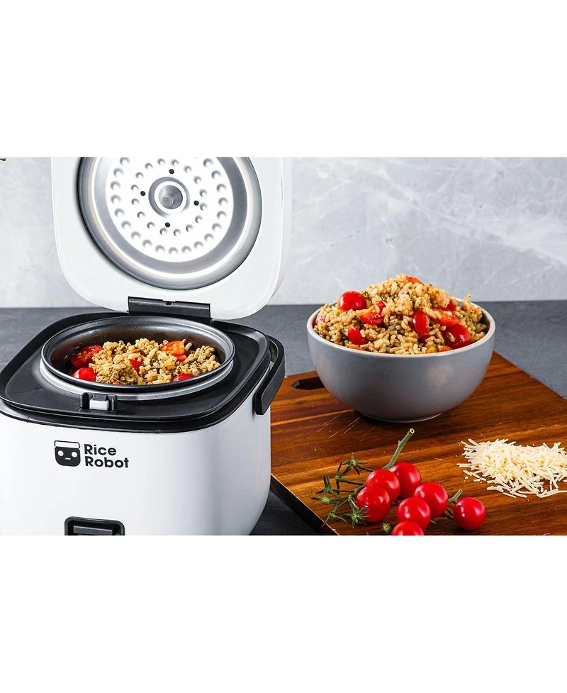 Rice Robot 4-Cup Space Saving Rice Cooker – White With Ceramic Nonstick Inner Pot