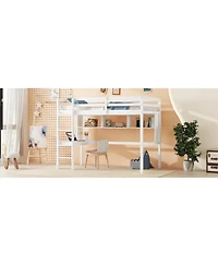 Streamdale Furniture Twin Loft Bed with Desk, Bookcase, and Guardrails in White
