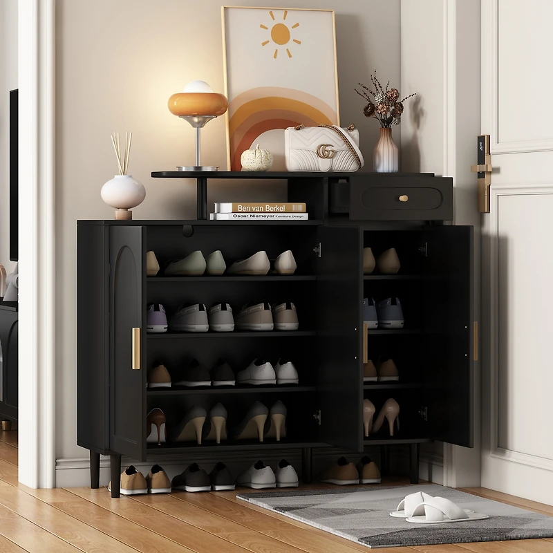 Simplie Fun Arched-Door Shoe Cabinet with Drawer and Shelves