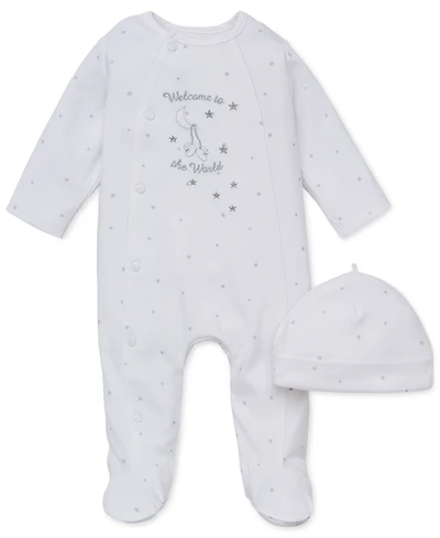 Little Me Baby Boys or Girls Welcome To The World Footed Coverall and Hat, 2 Piece Set