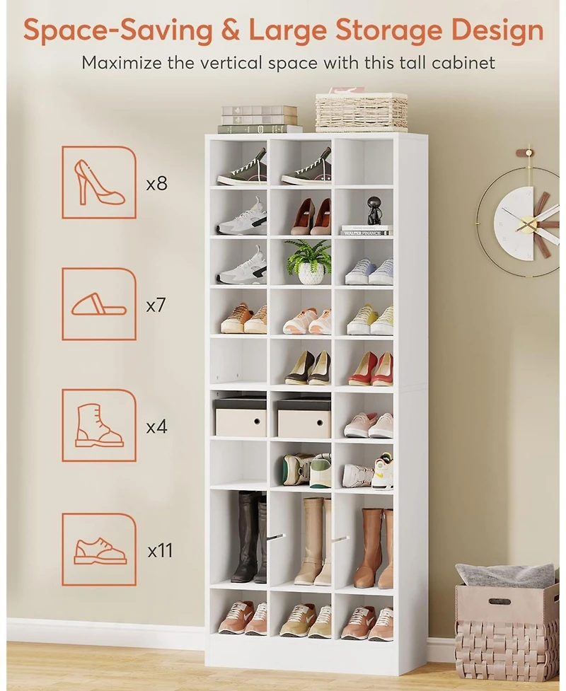Tribesigns 10-Tier Shoe Storage Cabinet, Gray Wooden Shoe Rack with 30 Cubbies, Freestanding Tall Entryway Shoe Organizer