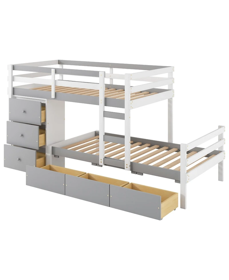 Simplie Fun Twin Over Loft Bunk Bed With Drawers And Ladder