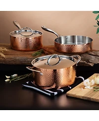 BergHOFF Vintage 5pc Tri-Ply Copper Cookware Set with Lids, Hammered