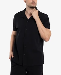 Spring + Mercer Men's Camp Collar Short Sleeve Textured Button-Up Shirt