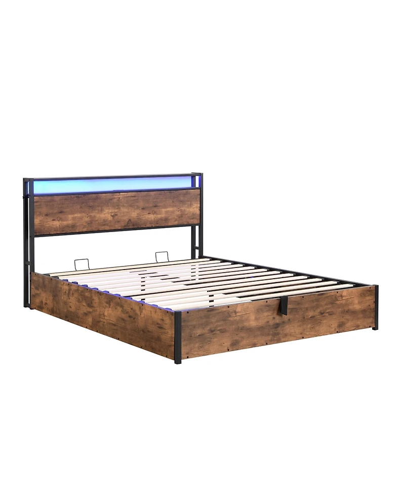 Streamdale Furniture Full Size Lift-up Storage Bed Frame with Headboard and Charging Station