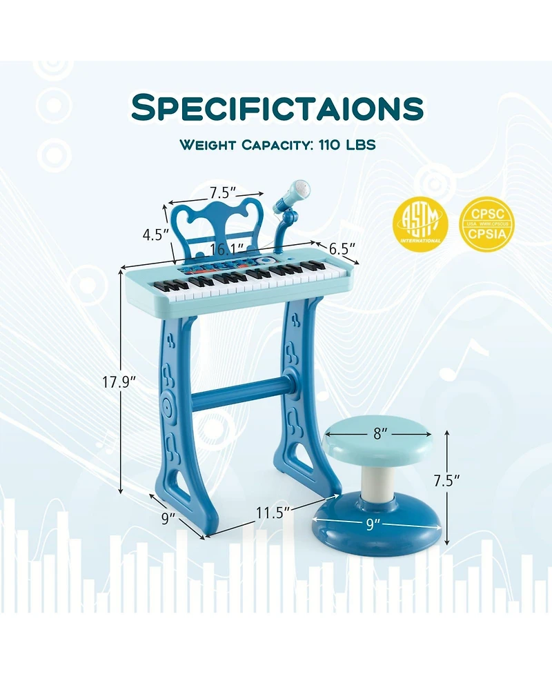 Vebreda Kids Piano Keyboard 37-Key Toy with Microphone for 3+ Kids-Pink