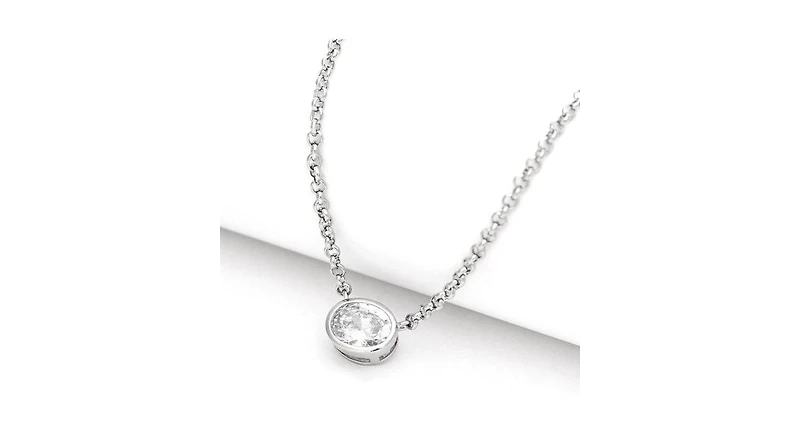 Rivka Friedman Rhodium Oval Bezel Cubic Zirconia Pendant Necklace