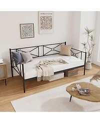 Gymax Metal Daybed Frame Twin Size Mattress Foundation w/ Metal Slat Support Black