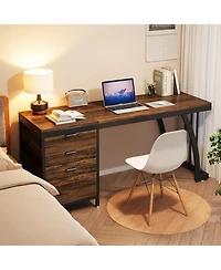 Tribesigns 59 Inch Computer Desk with 3 Drawers, Industrial Pc Study Writing Table Workstation File Storage, Home Office Desks