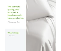 Cariloha Retreat 2-Piece Sateen Pillowcase Set | White |Standard | Lyocell Material | Breathable, Corner Straps, Extra soft & Cooling
