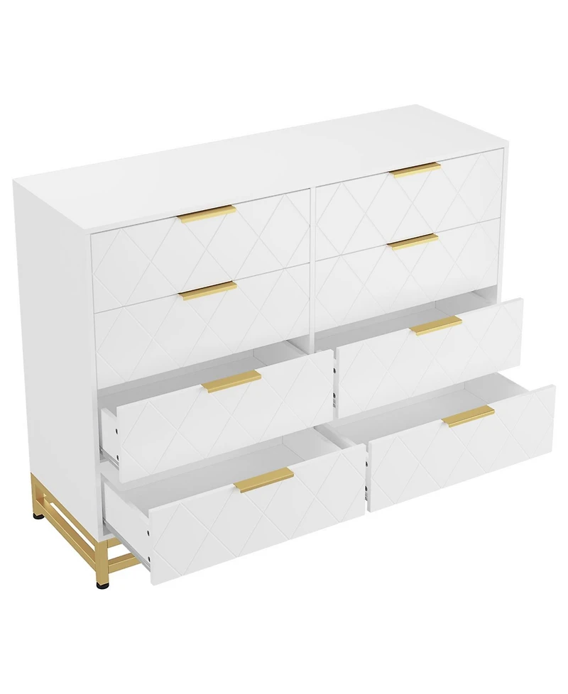 gaomon SLifet 8 Drawer Dresser with Metal Handles,Modern Wood Chest of Drawers,Sturdy Frame Bedroom Furniture with Deep Drawers,Anti-Tipping Device, f