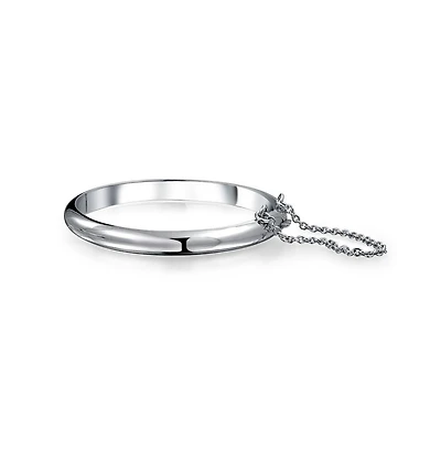 Bling Jewelry Small Wrist 5" Simple Stackable Dome Bangle Cuff Bracelet Sterling Silver Safety Chain