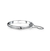Bling Jewelry Small Wrist 5" Simple Stackable Dome Bangle Cuff Bracelet Sterling Silver Safety Chain