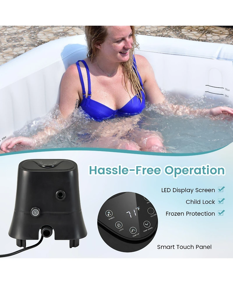 Rectangular Blowup Pool Hottub with 130 Air Jets for 4-6 Person-Black