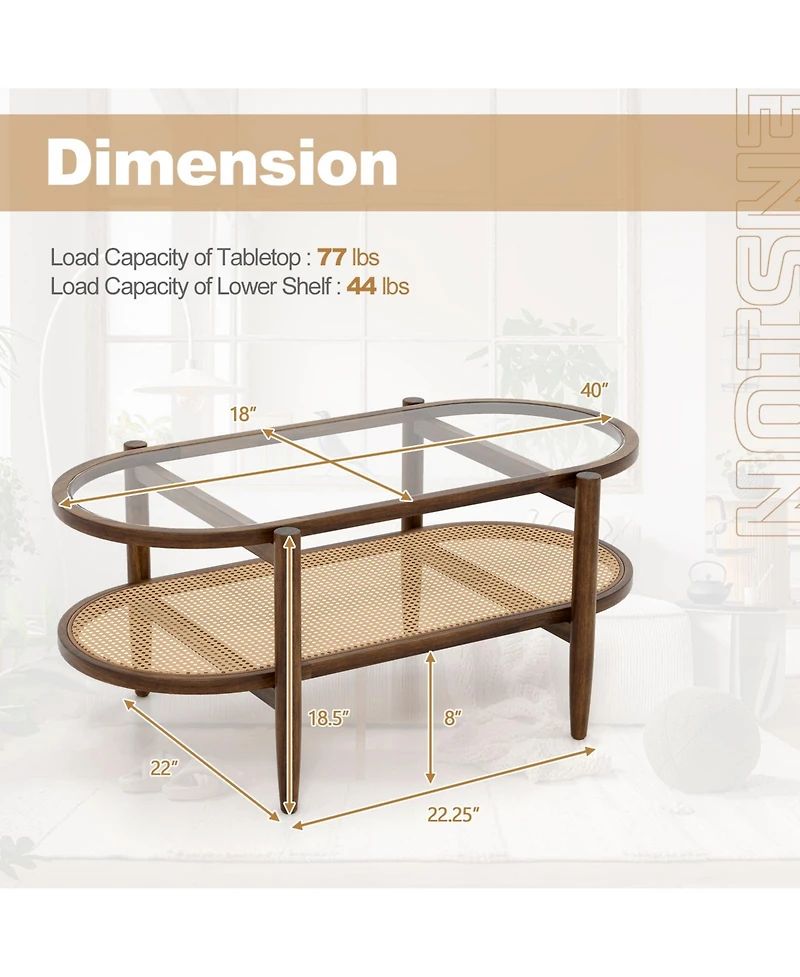 Skonyon 2-Tier Coffee Table with Tempered Glass Tabletop and Acacia Wood Frame