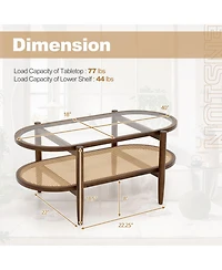 Skonyon 2-Tier Coffee Table with Tempered Glass Tabletop and Acacia Wood Frame