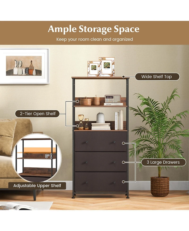 Chest of Fabric Drawer with 3 Folding Fabric Drawers and Anti-tipping Devices-Brown