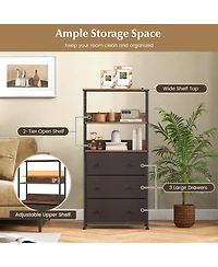 Chest of Fabric Drawer with 3 Folding Fabric Drawers and Anti-tipping Devices-Brown