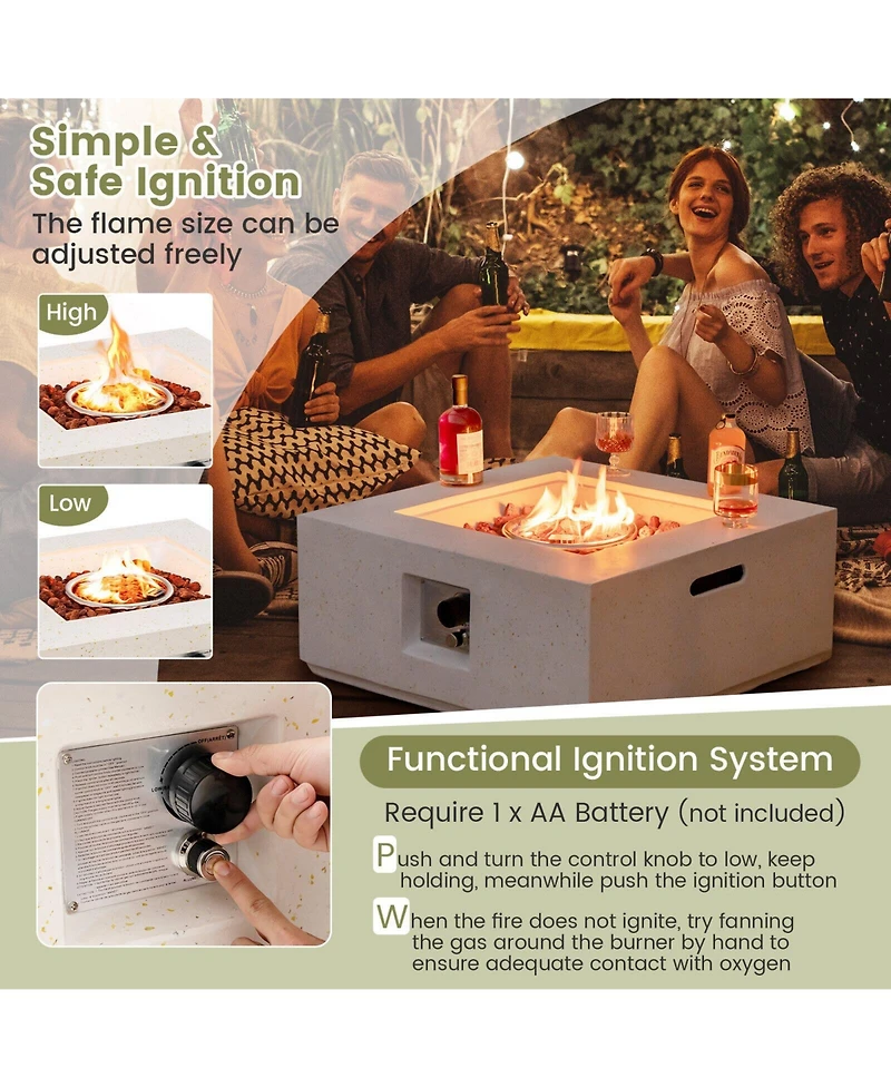Sugift 28 Inch 40000 Btu Square Propane Gas Fire Pit with Pvc Cover-White