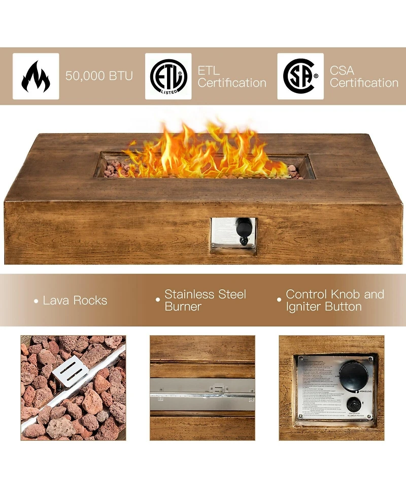 Sugift 48 x 27 Inch Outdoor Gas Fire Pit Table 50 000 Btu with Lava Rocks and Cover