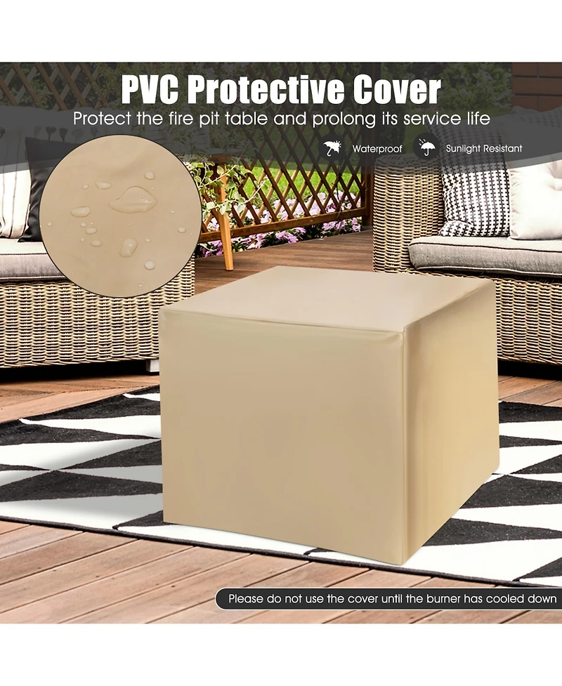 Sugift 28 Inch 40 000 Btu Square Fire Pit Table with Lid and Lava Rocks-Gray