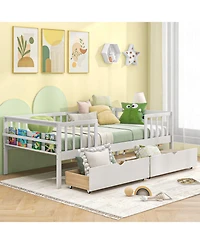 Twin Daybed with Fence and 2 Drawers Kids Bed for Boys & Girls-White