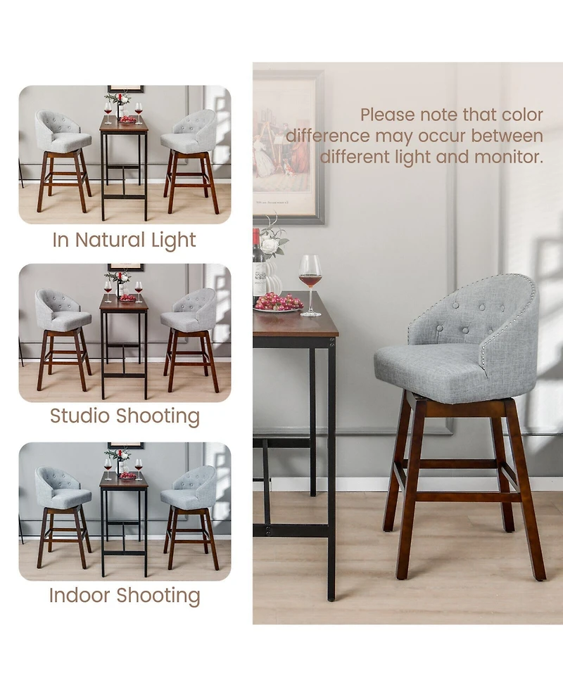 Skonyon Set of 2 Swivel Bar Stools with Rubber Wood Legs and Padded Back