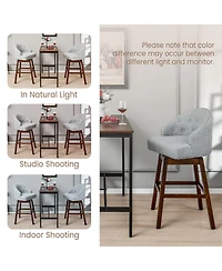 Skonyon Set of 2 Swivel Bar Stools with Rubber Wood Legs and Padded Back