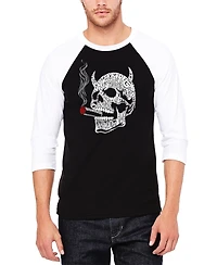 La Pop Art Men's 7 Deadly Sins Skull Raglan Baseball Word T-Shirt