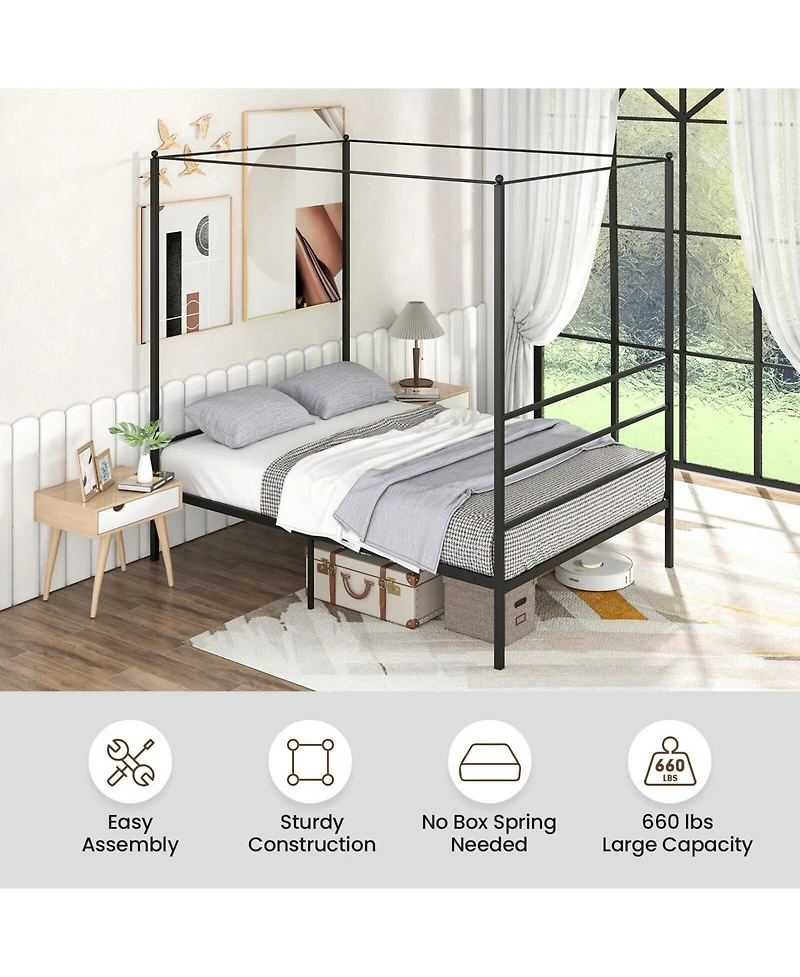 Twin Size Metal Canopy Bed Frame with Slat Support-Twin Size