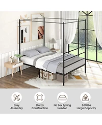 Twin Size Metal Canopy Bed Frame with Slat Support-Twin Size