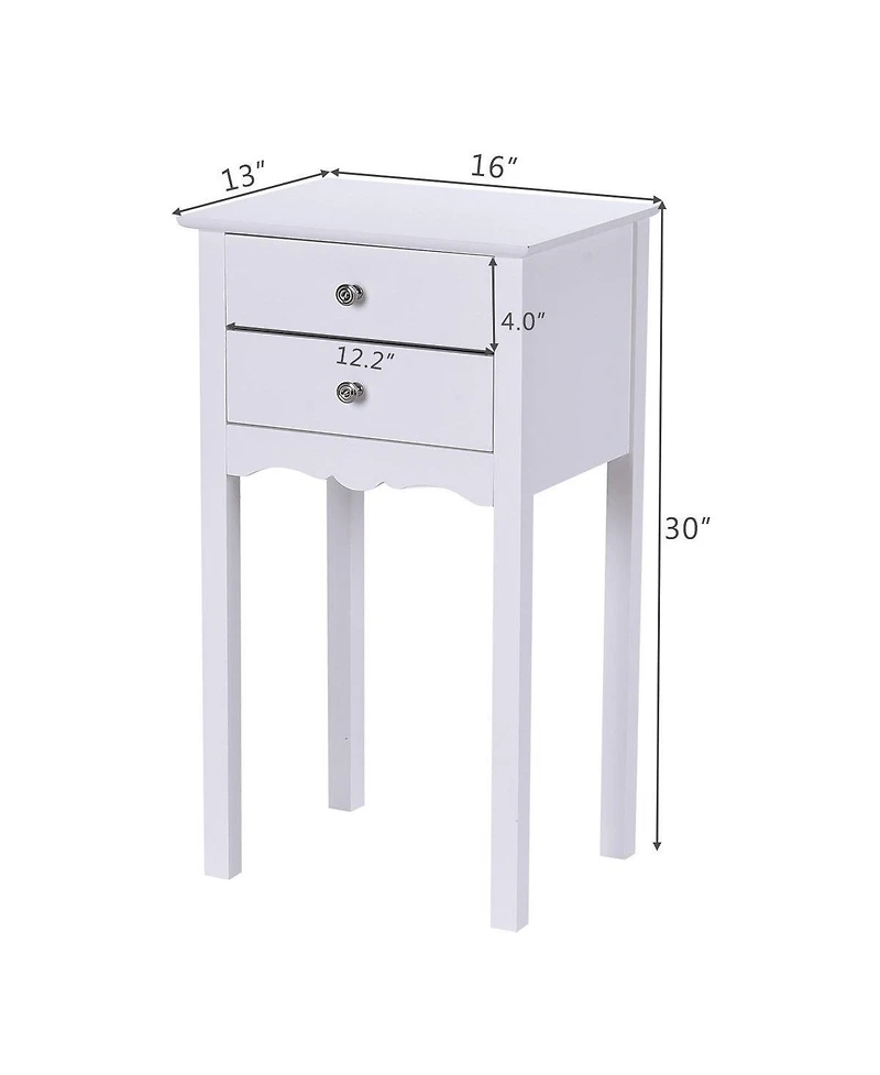Sugift Side Table End Accent Table with 2 Drawers-White