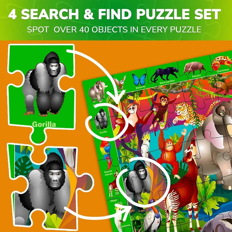 Quokka 4 x 60 Pieces Puzzles for Kids Ages 4-6 - Educational Search & Find Toy