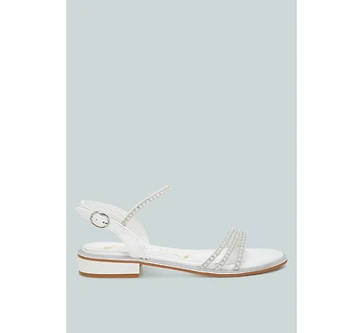 London Rag Nobbity Rhinestone Pearl Detail Flat Sandals