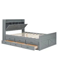 Full Wooden Storage Bed with Twin Trundle and Outlets