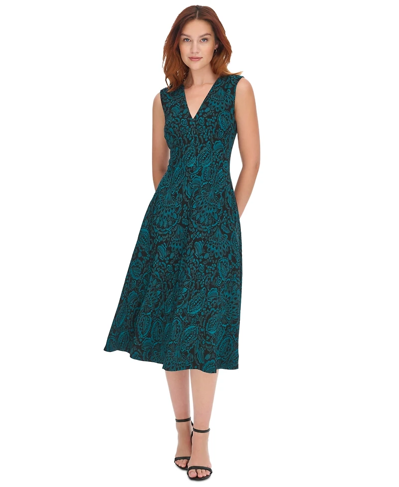 Tommy Hilfiger Women's Printed V-Neck Midi Dress