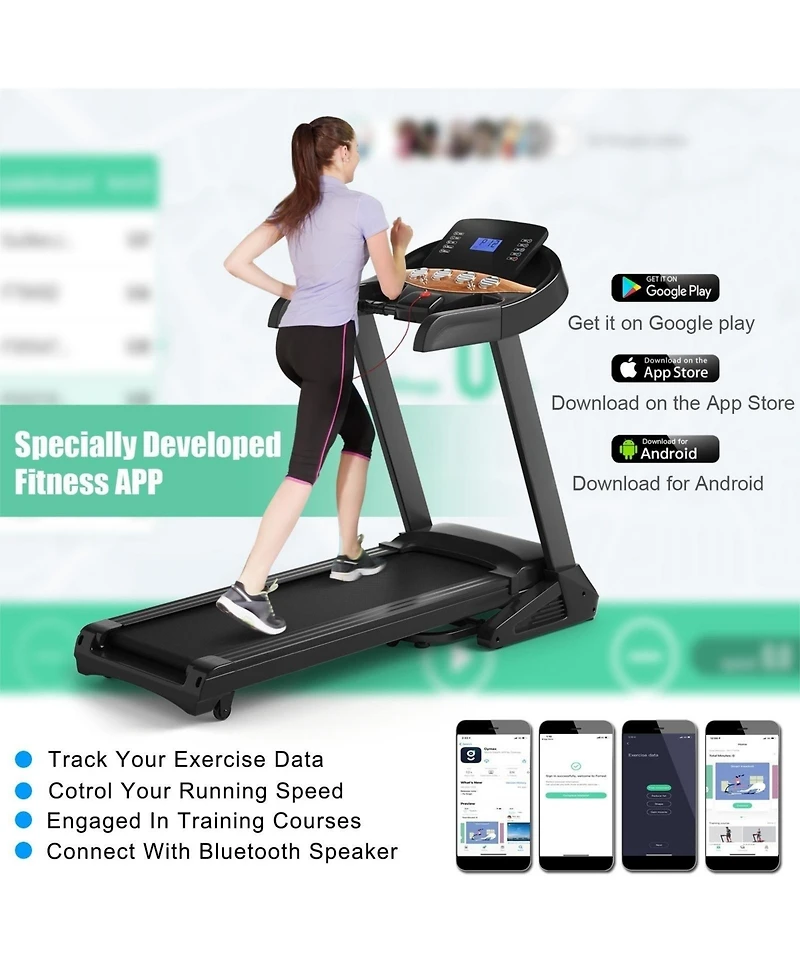 Sugift 3.75HP Electric Folding Treadmill with Auto Incline 12 Program App Control