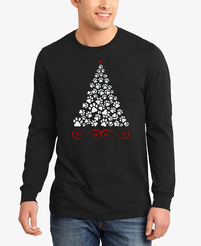 La Pop Art Men's Paw Christmas Tree Word Long Sleeve T-Shirt