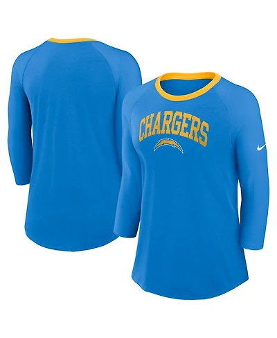 Nike Women's Powder Blue Los Angeles Chargers Raglan 3/4 Sleeve T-Shirt