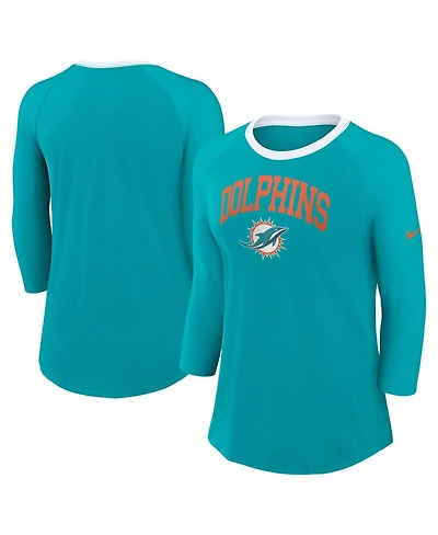 Nike Women's Aqua Miami Dolphins Raglan 3/4 Sleeve T-Shirt