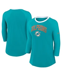 Nike Women's Aqua Miami Dolphins Raglan 3/4 Sleeve T-Shirt